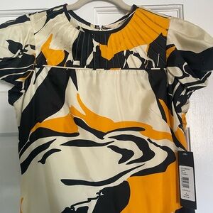Badgley Mischka Black Yellow and Cream Silk Dress